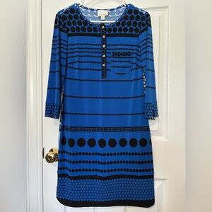 Donna Morgan Blue and Black Polo Dress with 3/4 Sleeves
